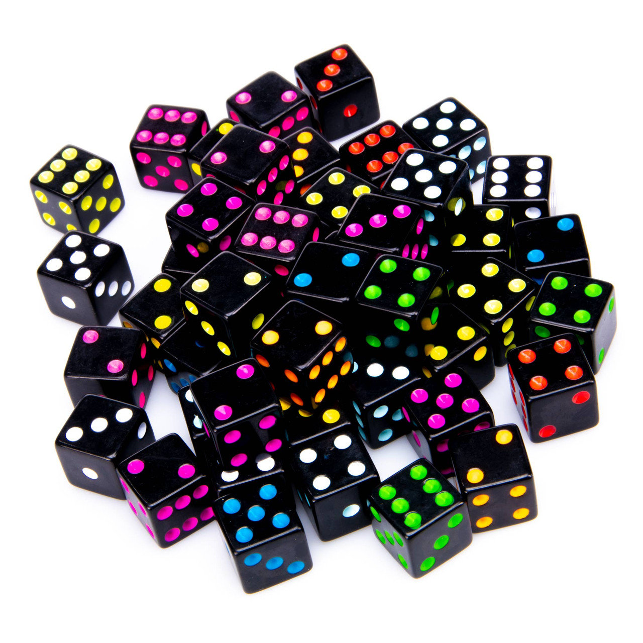 Blackout Dice - Set of 50 Black Dice with Brightly Colored Spots