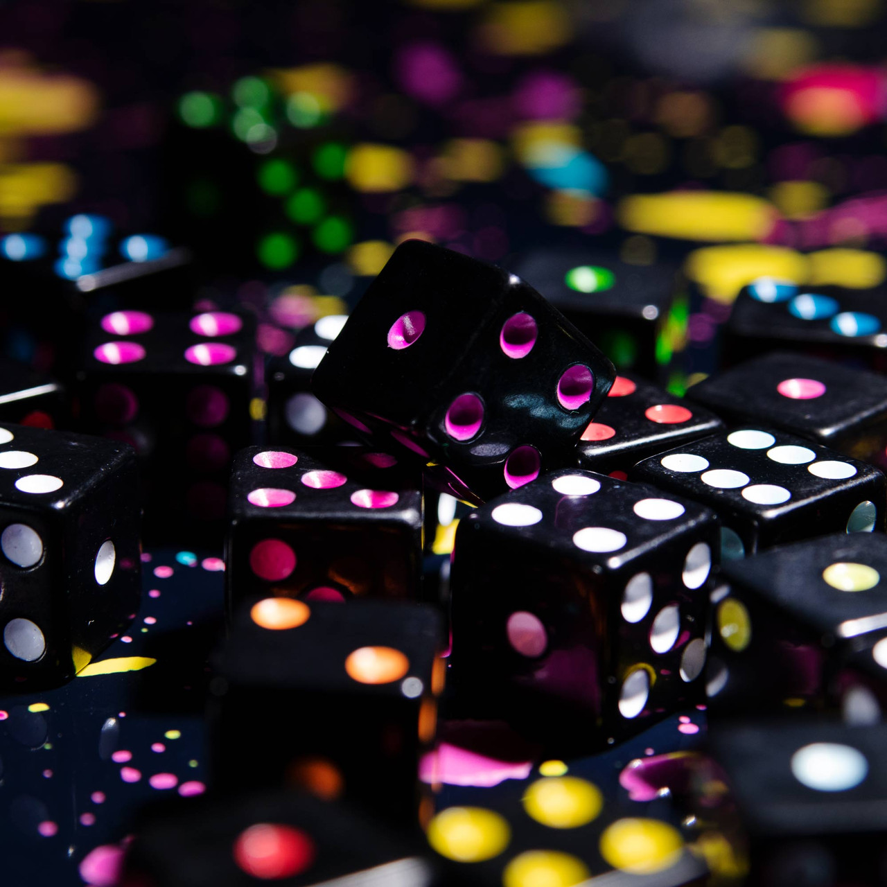Blackout Dice - Set of 50 Black Dice with Brightly Colored Spots