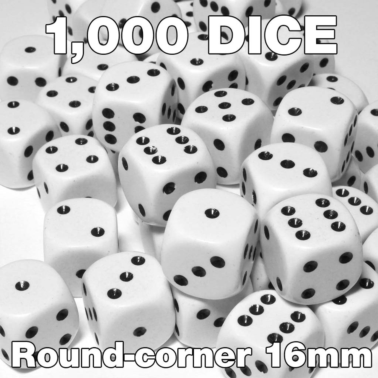 Set of 1000 Opaque White Round-Corner d6s with Black Spots