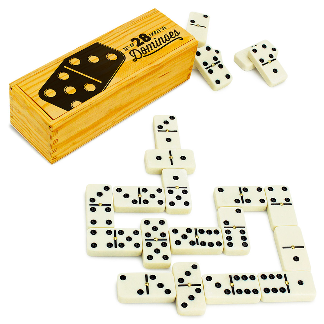 Set of 28 Double Six Dominoes with Brass Spinners - Dice Game Depot