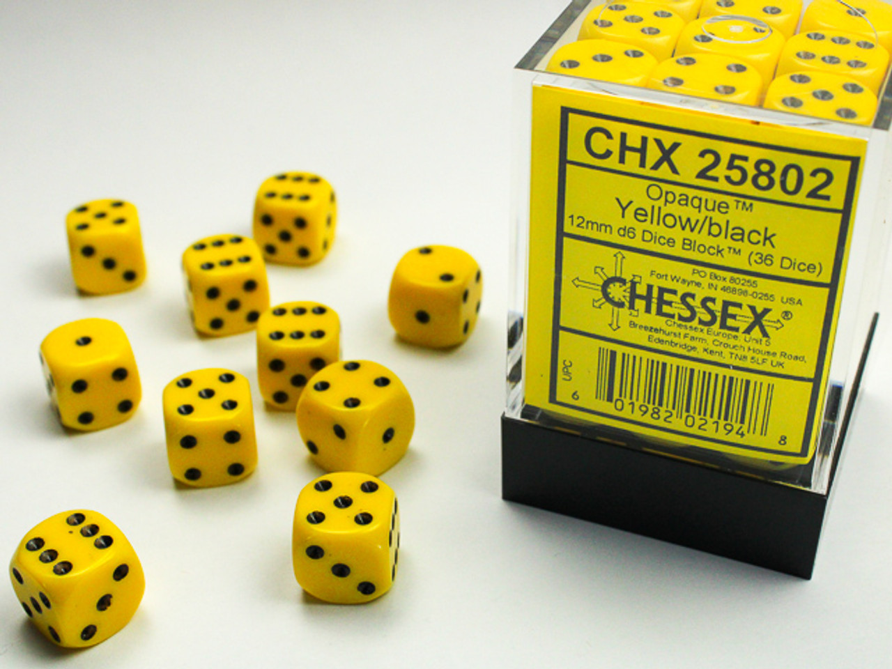 Opaque Round-Corner Dice - Block of 36 Yellow 12mm d6