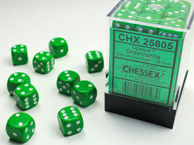 12mm Opaque Green Dice - Block of 36 | Dice Game Depot