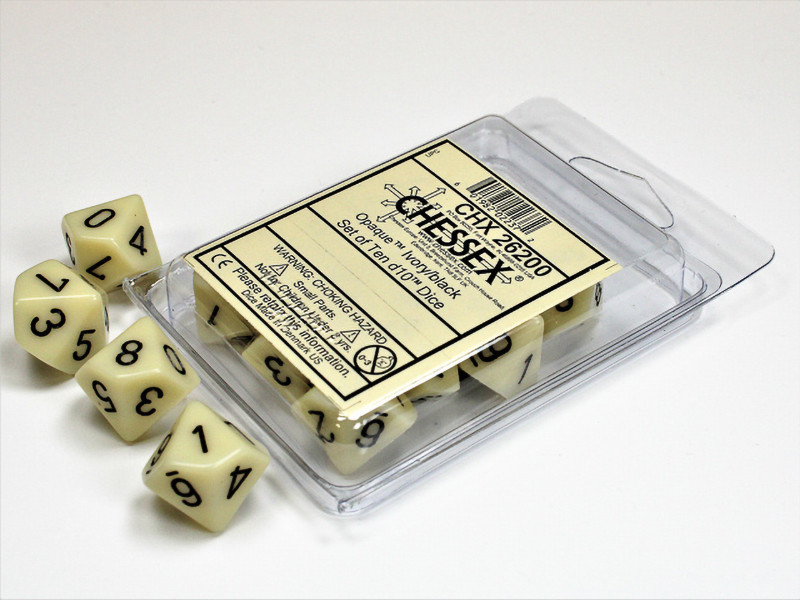 10Sided Dice (d10) Opaque Ivory Set of 10 Dice Game Depot
