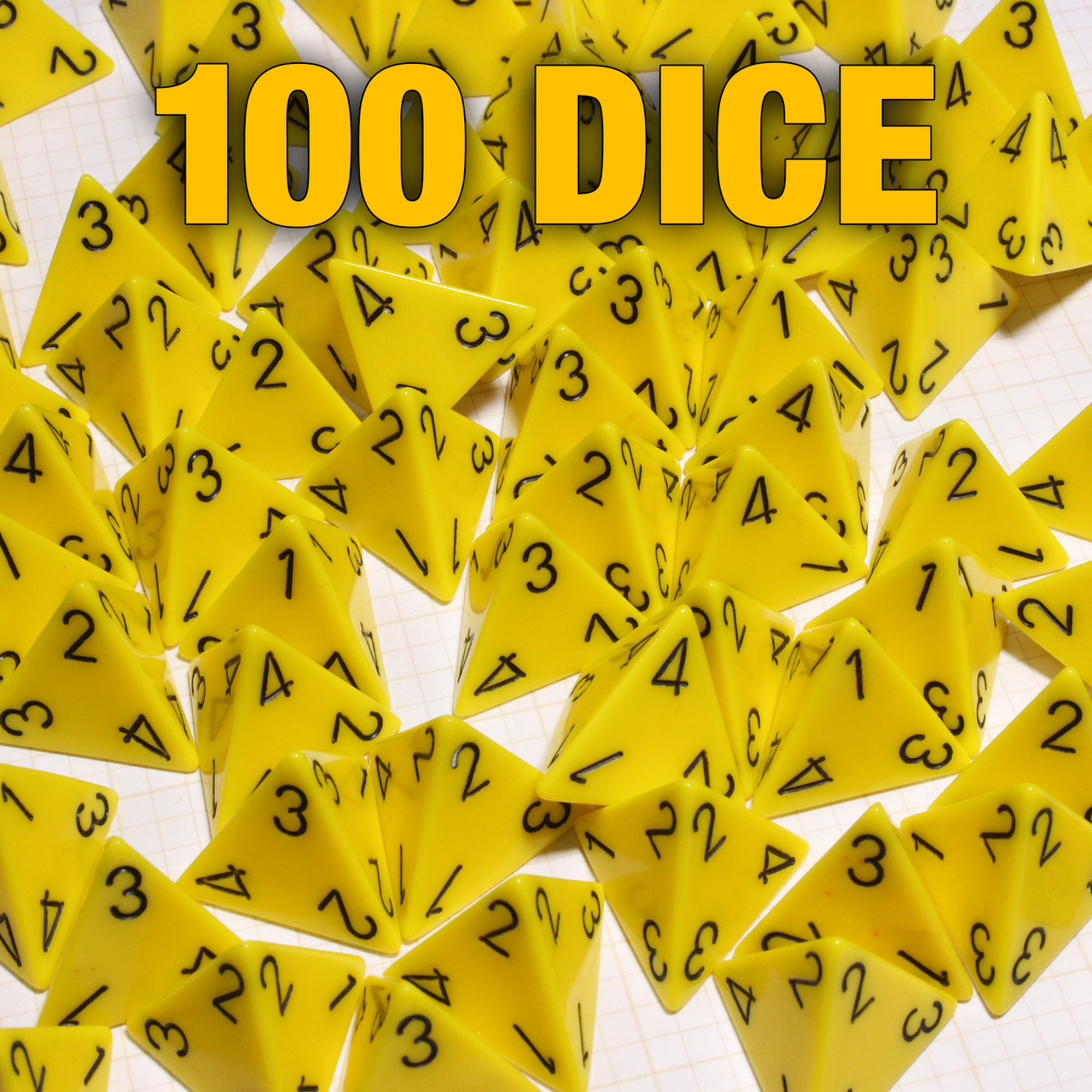 Set of 100 4-sided Yellow Opaque Dice | Dice Game Depot