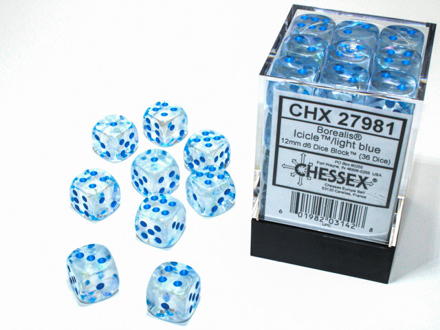 12mm Borealis Icicle Dice - Set of 36 | Dice Game Depot