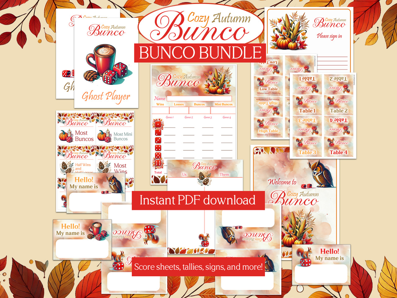 Cozy Autumn Bunco Bundle - Printable Bunco Suppy Pack | Dice Game Depot cozy-autumn-bunco-bundle-printable-bunco-suppy-pack-dice-game-depot