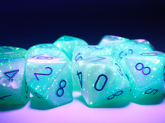 Set of Ten 10-sided Gemini Pearl and Turquoise Dice | Dice Game Depot