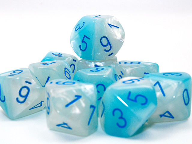 Set of Ten 10-sided Gemini Pearl and Turquoise Dice | Dice Game Depot