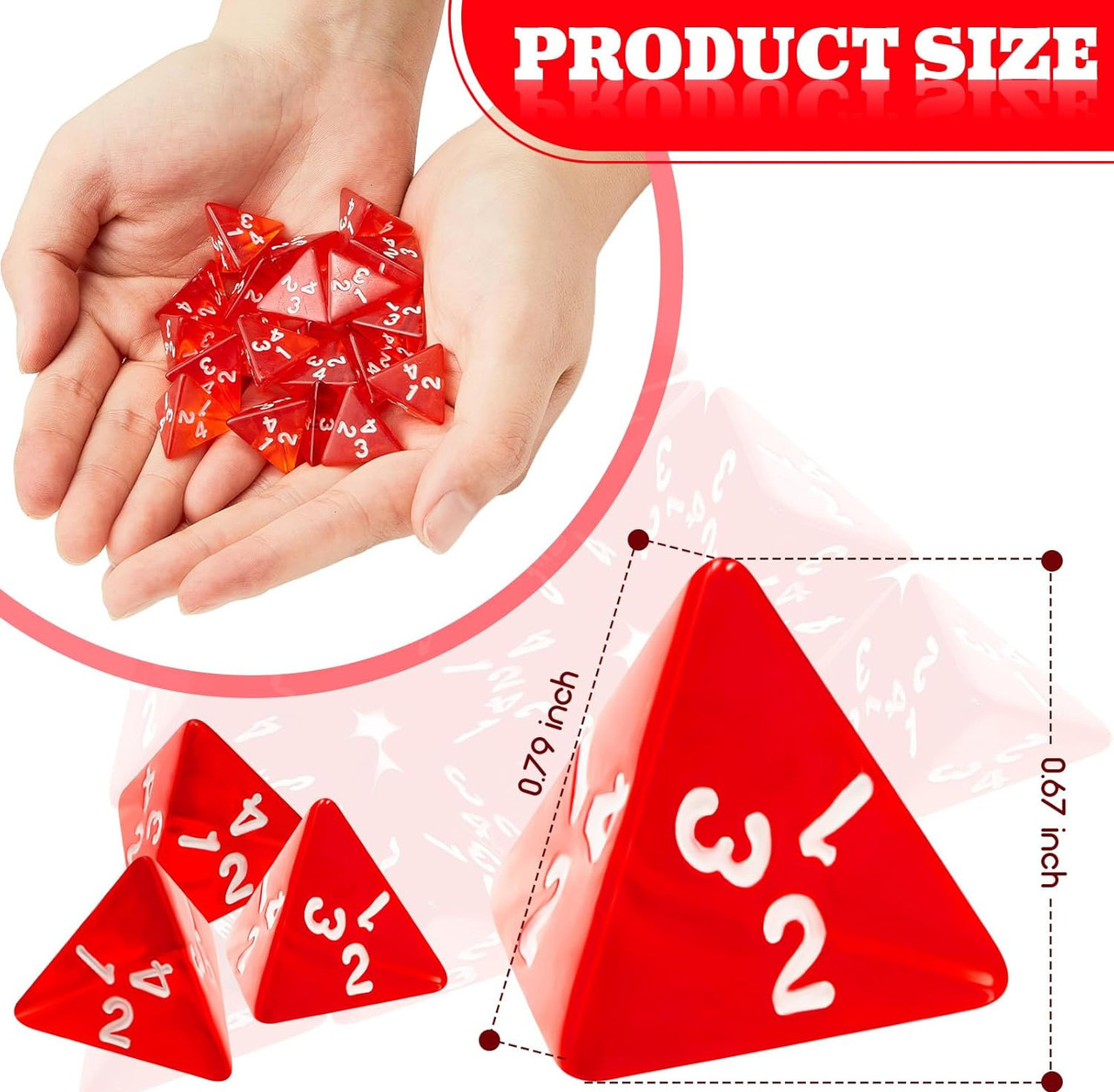 Pack of 48 Translucent Red 4-Sided Dice (d4) | Dice Game Depot