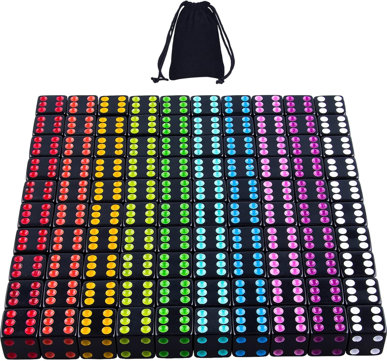Set of 100 Black Dice with Spots in 10 Colors | Dice Game Depot