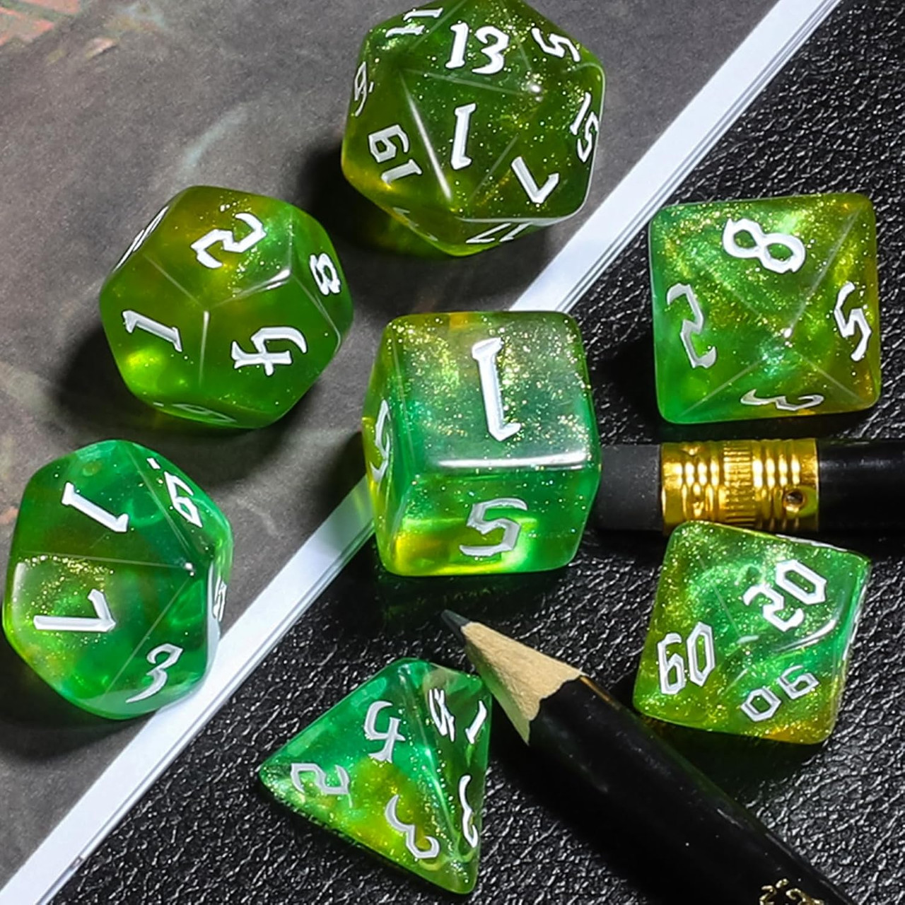 Green Ooze - Glitter DnD Dice Set | Dice Game Depot