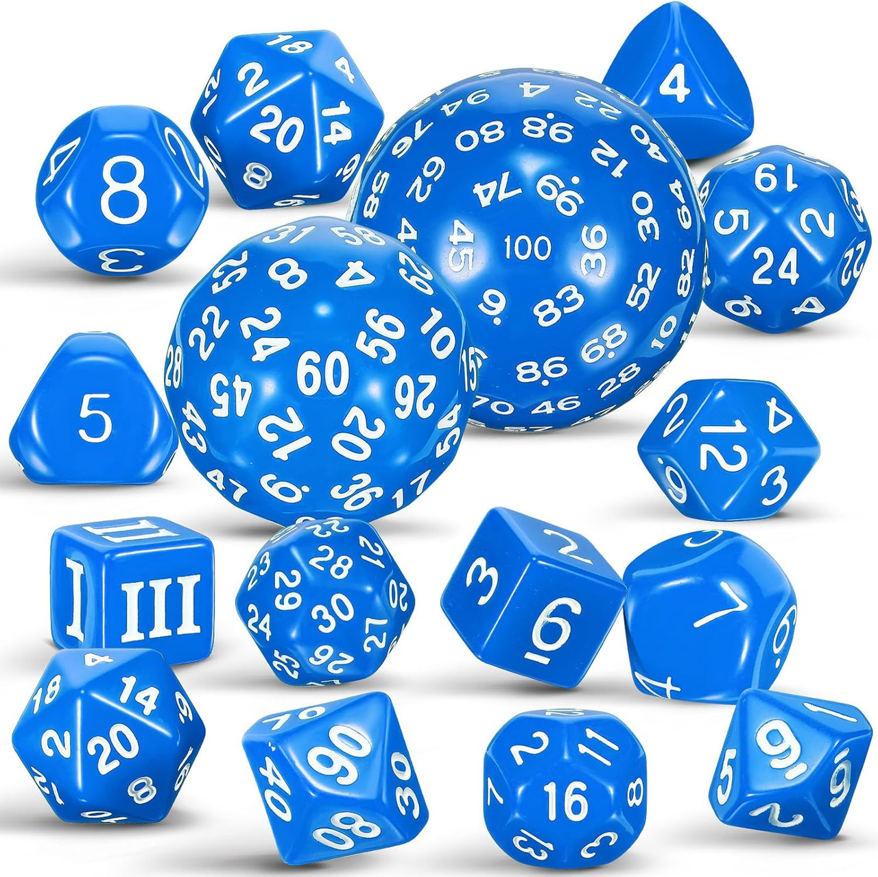 15-piece Dice Set - d3 to d100 - Blue | Dice Game Depot