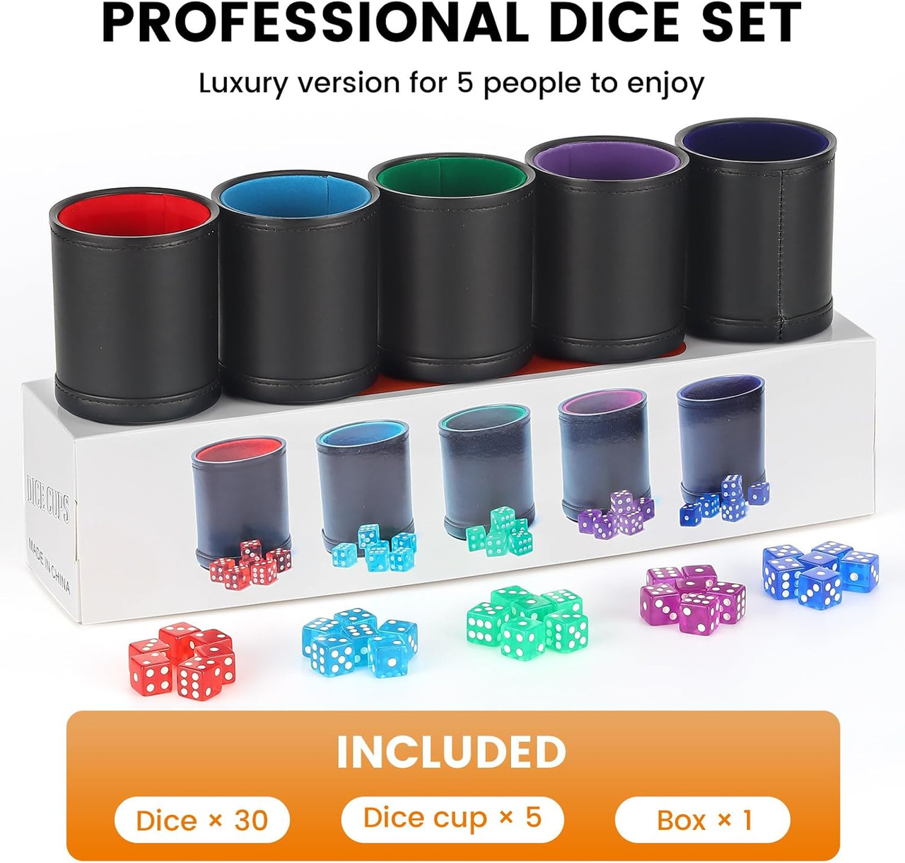 Dice Cups Kit - 5 Cups with Matching Dice | Dice Game Depot