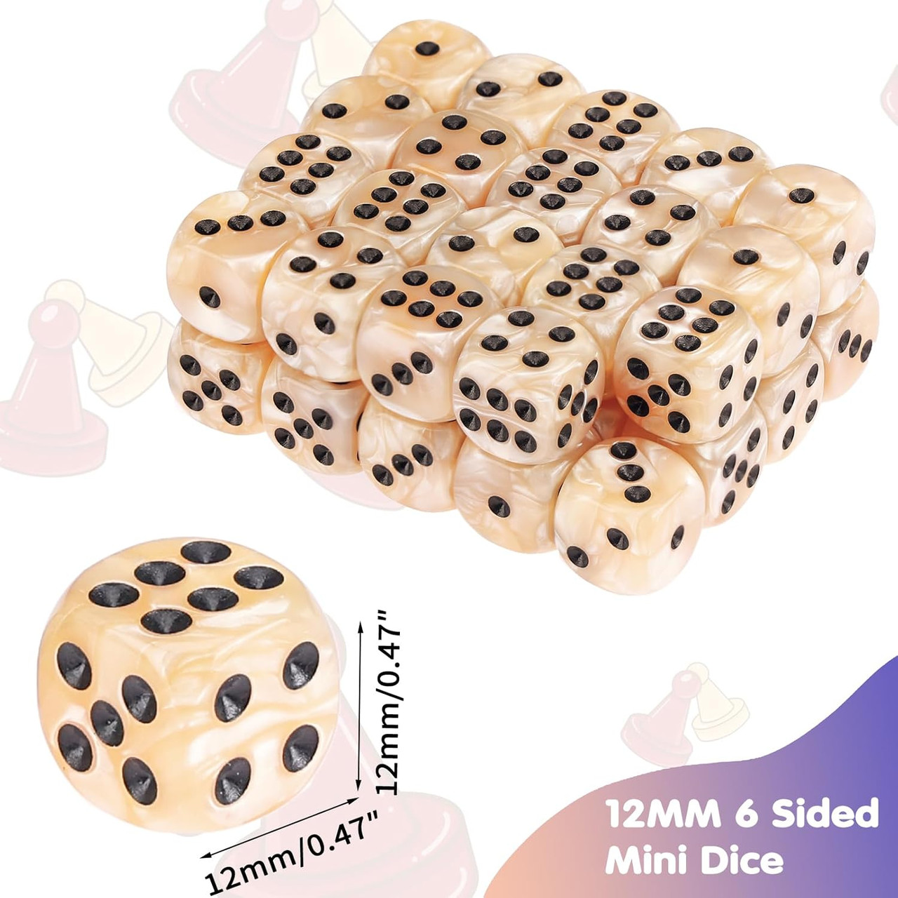 Set of 36 Pearlized Ivory 12mm 6-Sided Dice | Dice Game Depot