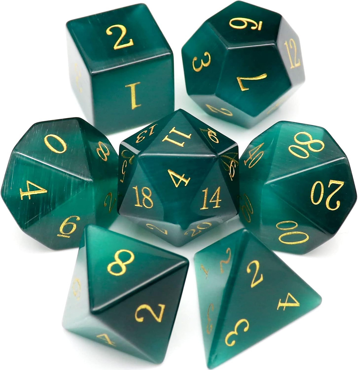 Cat's Eye Emerald Green Gemstone Dice Set | Dice Game Depot