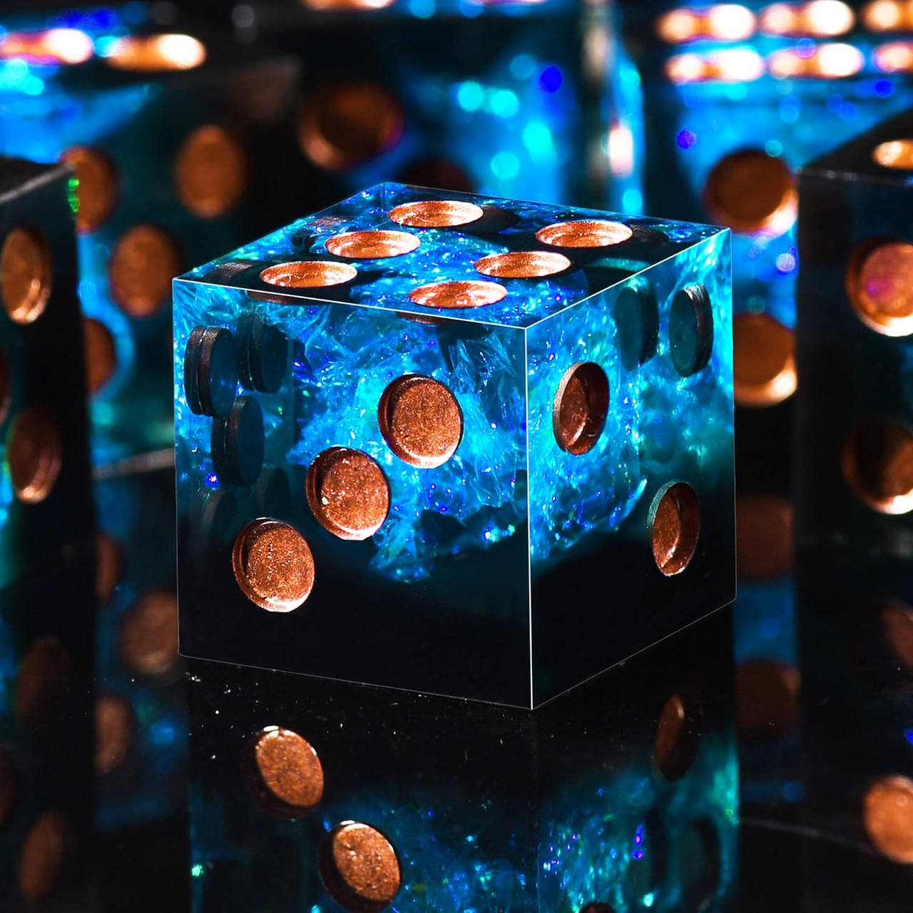 Sharp-Edge 6-sided Black and Blue Dice - Set of 6 | Dice Game Depot