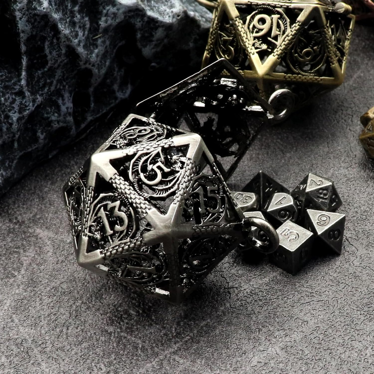 Mini Metal Dice Set with Silver d20 Necklace Case | Dice Game Depot
