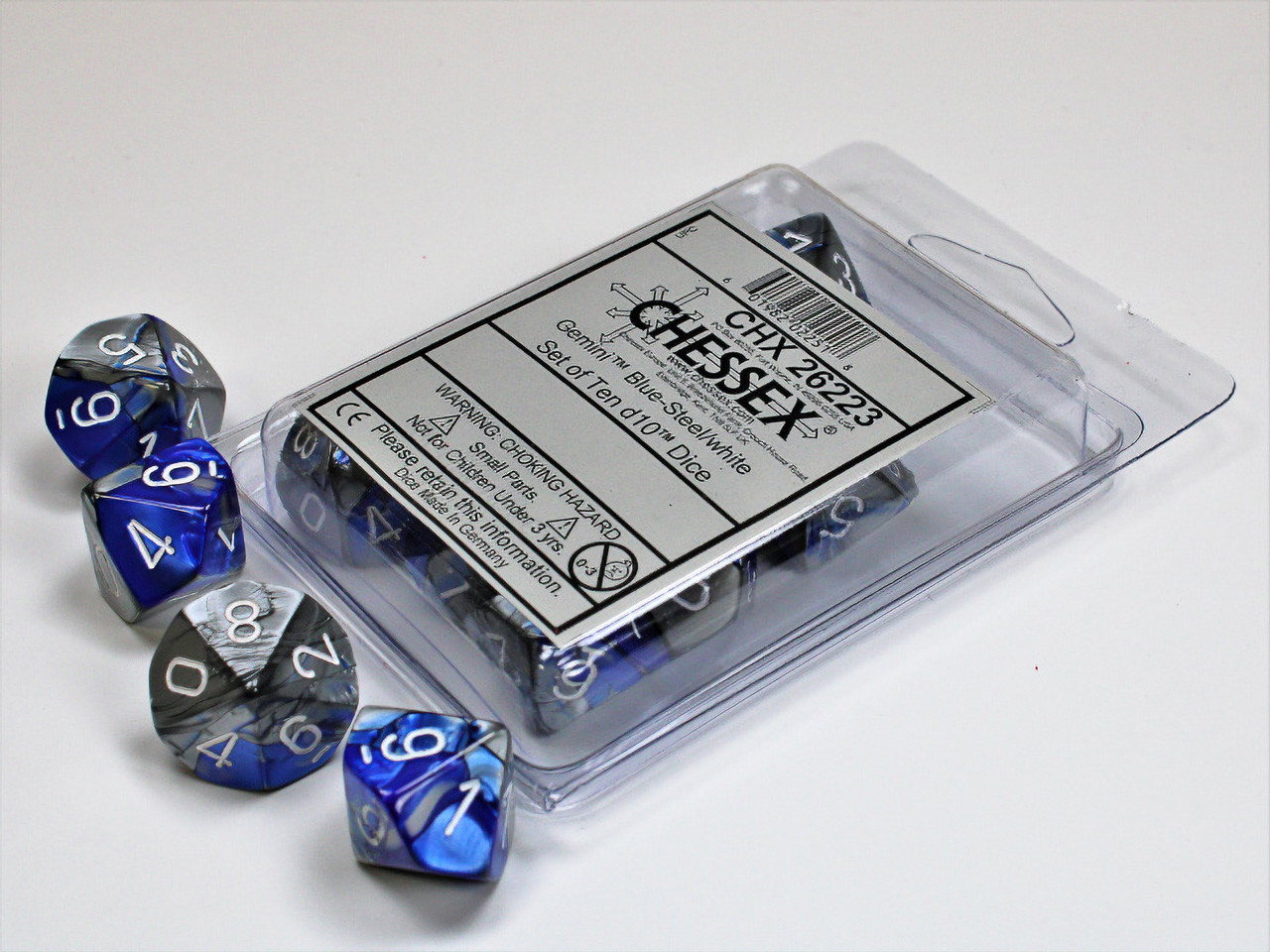 Set of Ten 10-sided Gemini Blue and Steel Dice | Dice Game Depot Set of Ten 10-sided Gemini Blue and Steel Dice | Dice Game Depot