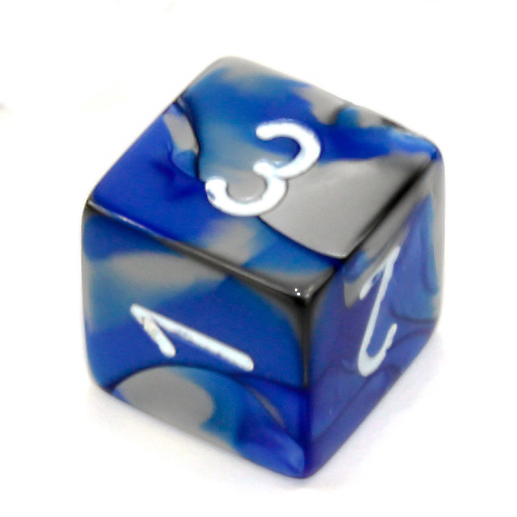 Gemini Blue and Steel 6-Sided Numeral Die (d6) | Dice Game Depot
