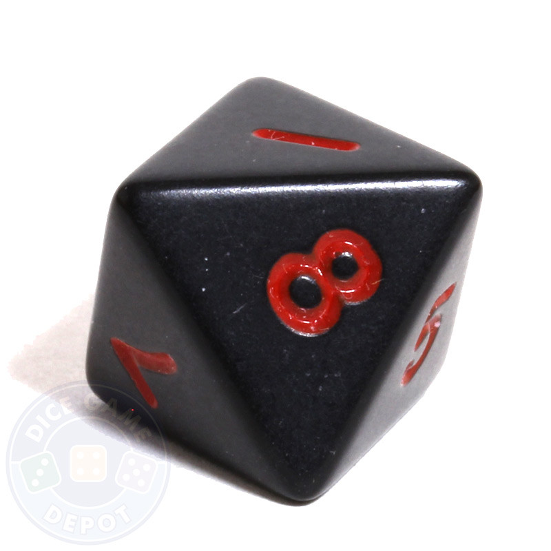 8Sided Opaque Dice (d8) Black with Red Numbers Dice Game Depot