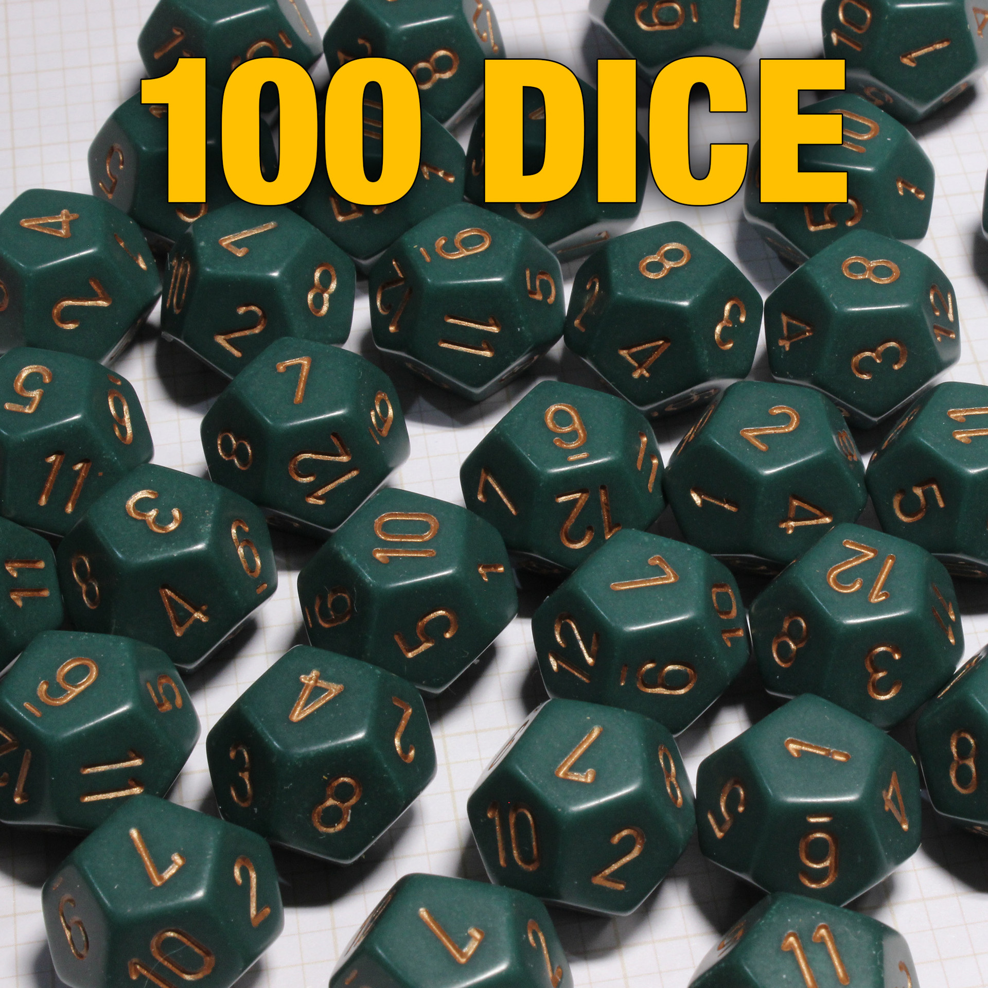 Set of 100 12-sided Opaque Dusty Green Dice | Dice Game Depot