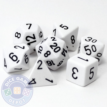Opaque white 7-piece D&D RPG dice set