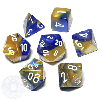 Gemini dice set - DnD dice - Blue and gold