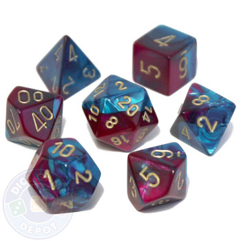 7-piece Gemini dice set - DnD dice - Purple and Teal