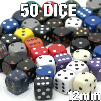 Assorted dice - Fifty 12mm opaque round-corner dice Assorted dice - Fifty 12mm opaque round-corner dice