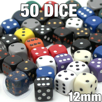 Assorted dice - Fifty 12mm opaque round-corner dice