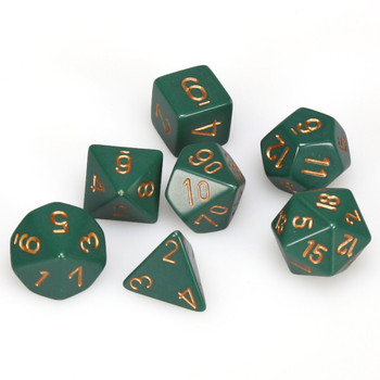 Opaque dusty green 7-piece DnD RPG dice set