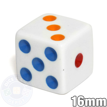 Opaque Dice - 16mm - White with Multicolored Spots