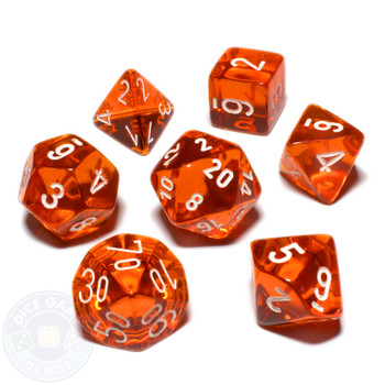 7-piece dice set - Transparent orange - DnD dice