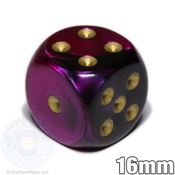 Gemini d6 dice - Black and purple with gold pips