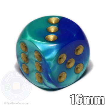 Blue and Teal Gemini 6-sided Dice