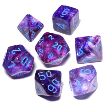 7-piece blue Nebula Nocturnal dice set - D&D dice