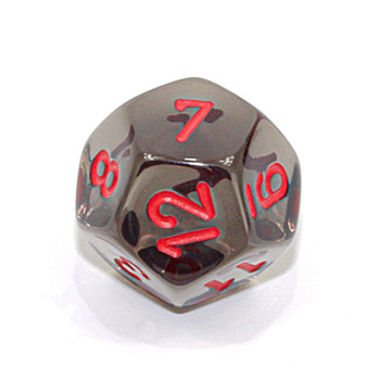 d12 - Transparent smoke 12-sided dice with red numbers