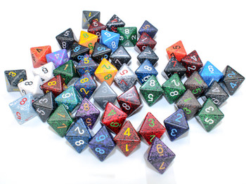 Assorted 8-sided dice - Set of 50 Speckled d8s