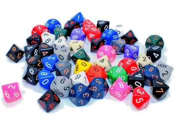 Assorted 10-sided dice - Set of 50 Opaque d10s