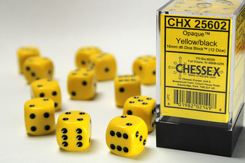 Set of 12 yellow round-corner dice - 16mm