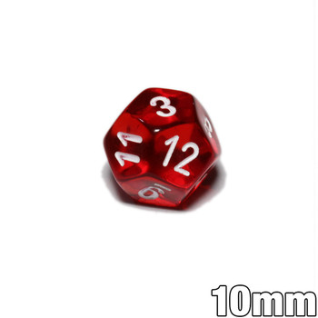 10mm 12-sided dice - Transparent Red