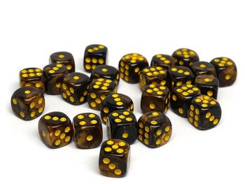 12mm Yellow and Black Granite dice - Set of 25