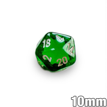 Mini 10mm translucent green d20