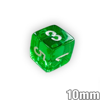 10mm 6-sided numeral dice - Transparent green