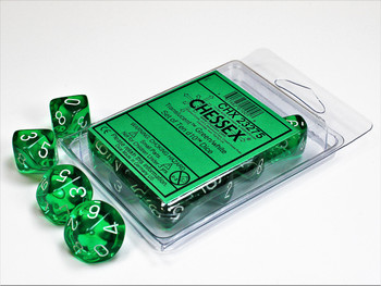 d10 set of 10 green translucent dice