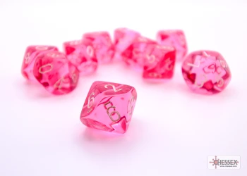 d10 set of 10 pink translucent dice