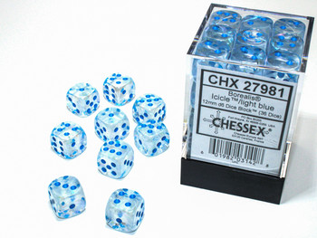 12mm Borealis Icicle Luminary dice - Set of 36