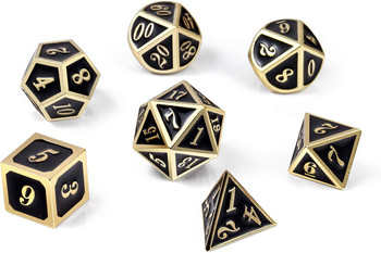 Black metal dice set - Gold numbers