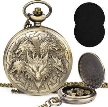 Mini Bronze Metal DnD Dice Set in Pocket Watch Case - Dragons