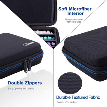 Dice Storage Case and Organizer with Blue Trim